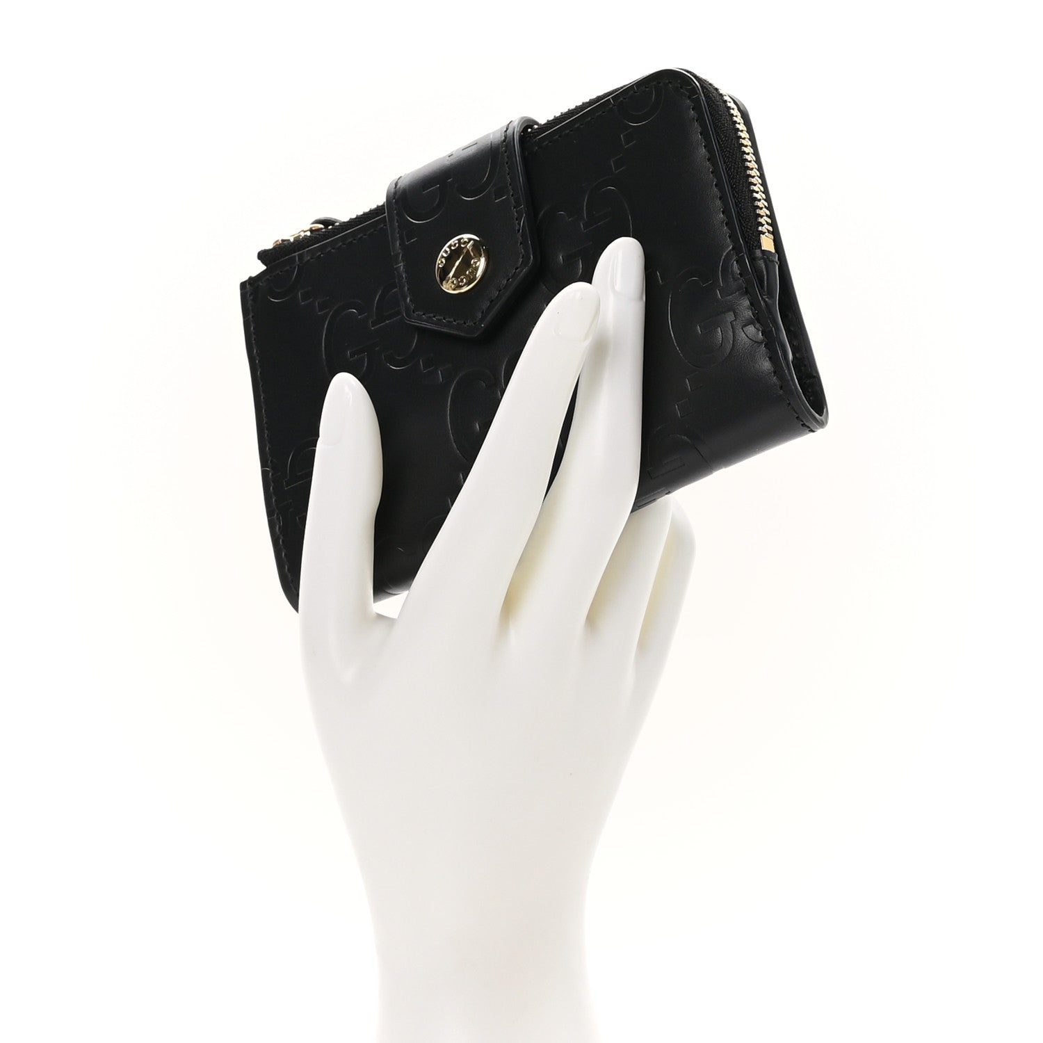 Gucci Piuma Calfskin Jumbo GG Embossed Medium Wallet Black 2 of 8