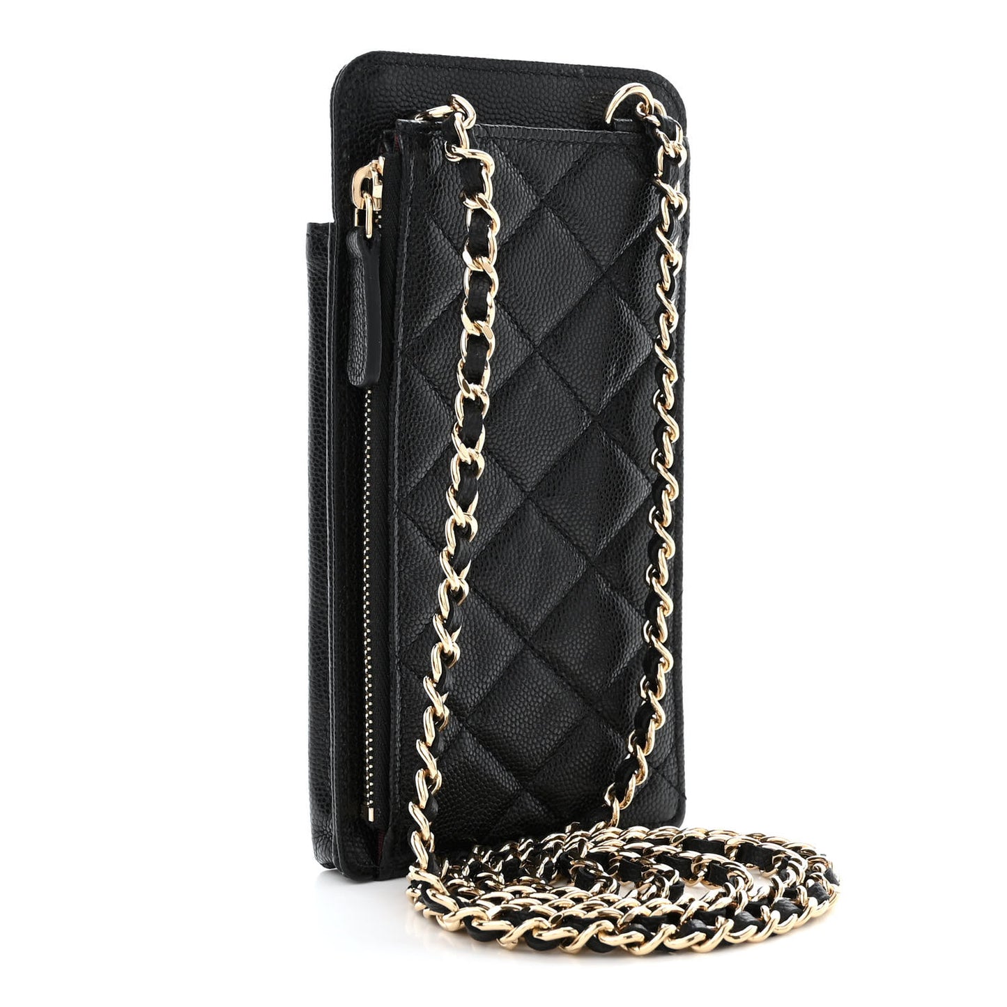 Caviar Quilted Zip Phone Case Black