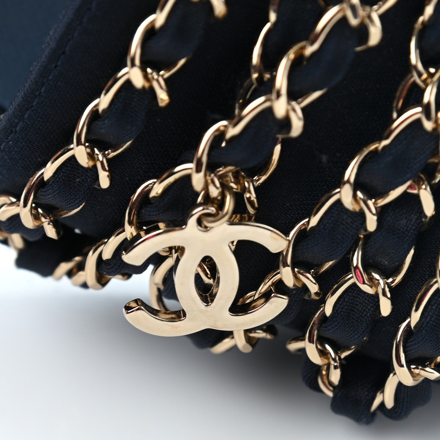 Chanel Satin Canvas Chain Slides Sandals Flats 35 Marine 9 of 9