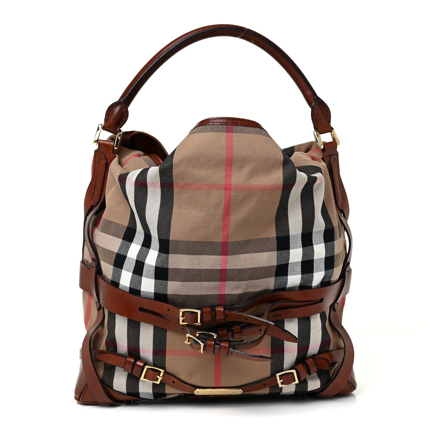 Burberry House Check Bridle Calfskin Medium Gosford Hobo Dark Tan 1 of 22