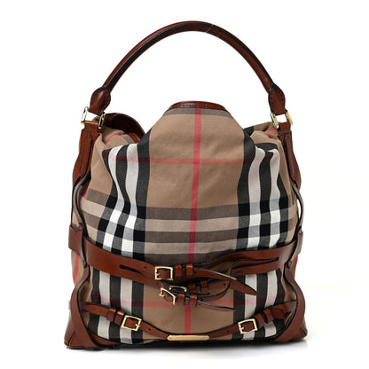 Burberry House Check Bridle Calfskin Medium Gosford Hobo Dark Tan 1 of 22