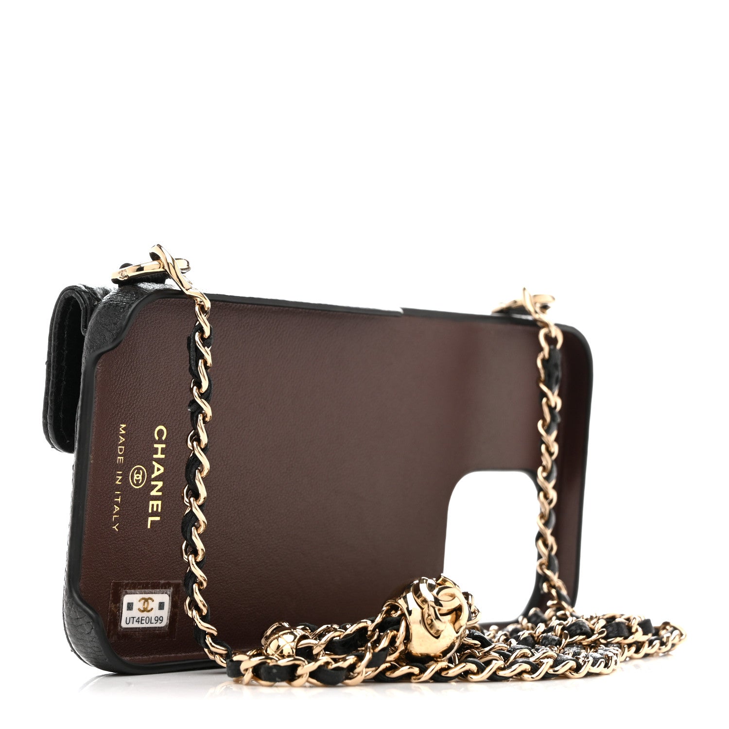 Chanel Caviar Quilted Pearl Crush iPhone XII Pro Max Holder With Chain Black 3 of 9