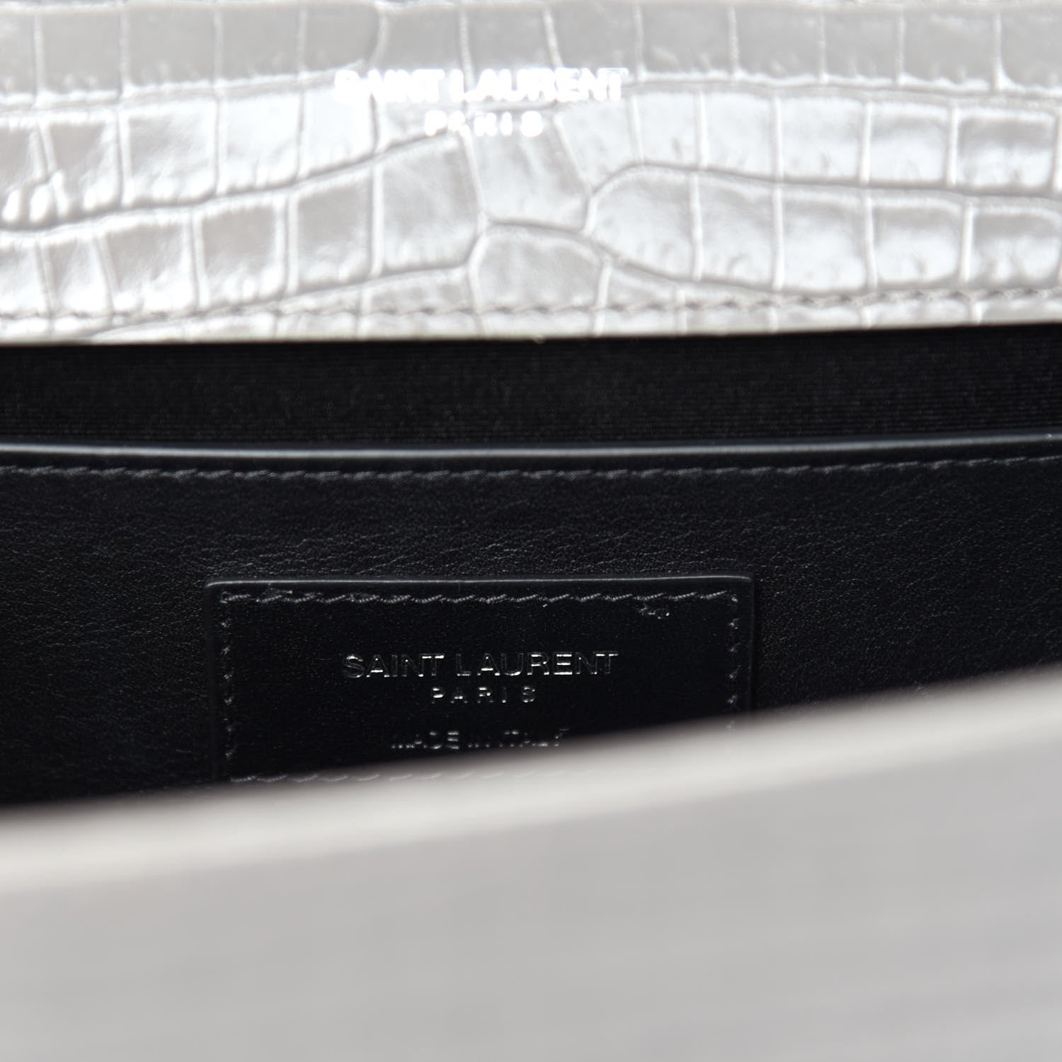 Saint Laurent Calfskin Crocodile Embossed Medium Classic Monogram Kate Tassel Satchel Earth Grey 8 of 10