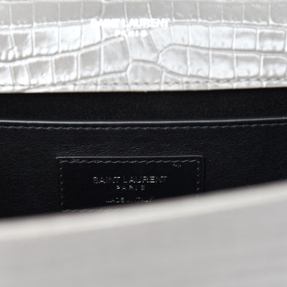 Saint Laurent Calfskin Crocodile Embossed Medium Classic Monogram Kate Tassel Satchel Earth Grey 8 of 10
