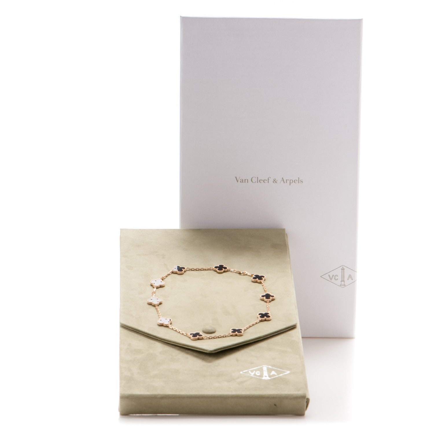 Van Cleef & Arpels 18K Yellow Gold Black Onyx 10 Motifs Vintage Alhambra Necklace 6 of 6