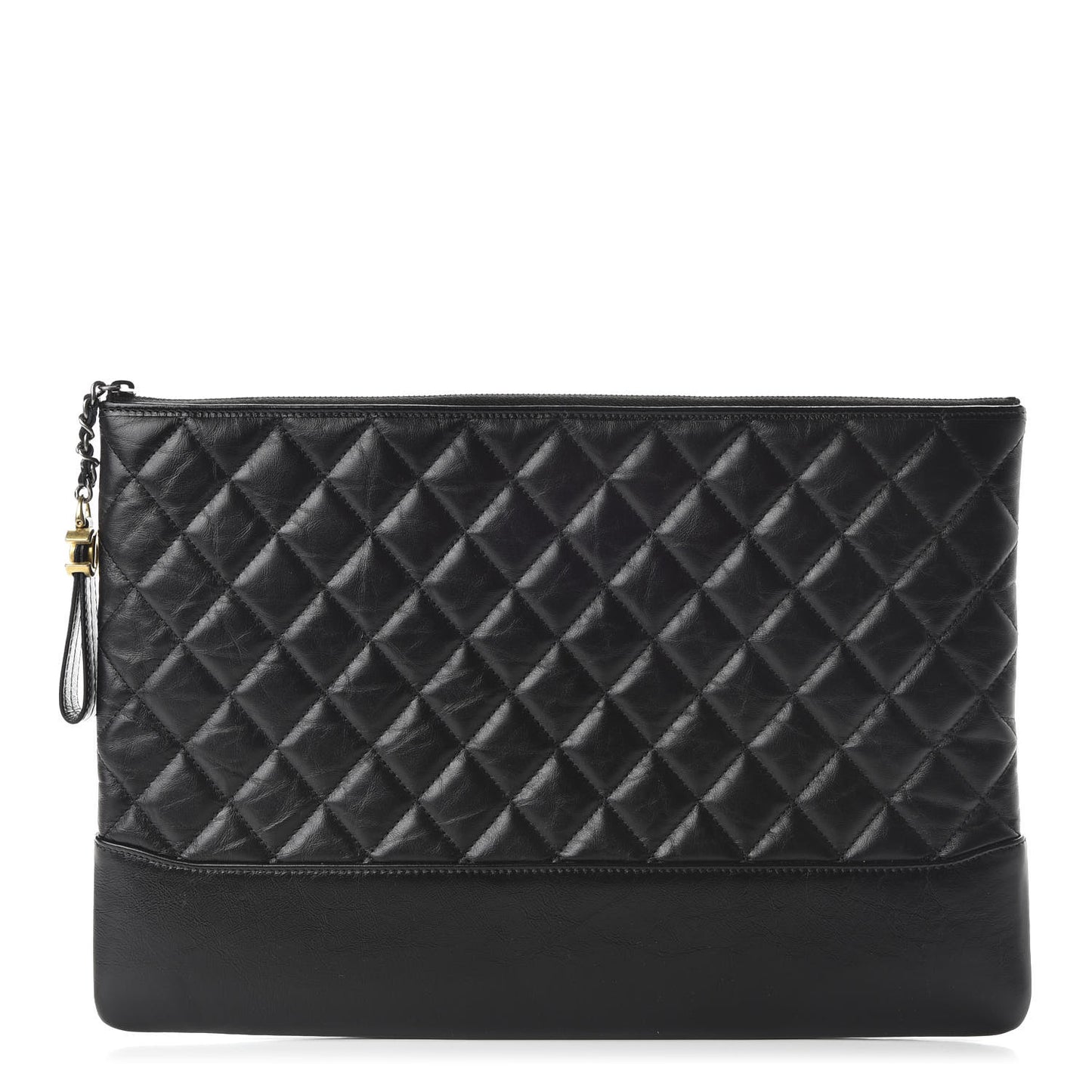Aged Calfskin Quilted Large Gabrielle Cosmetic Case Black