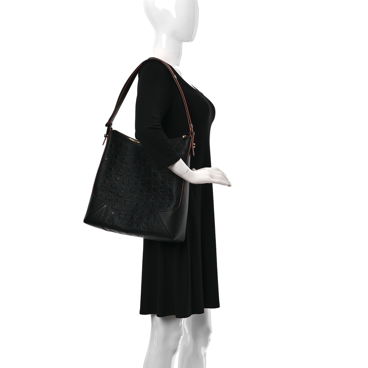 MCM Calfskin Ottomar Monogram Large Klara Hobo Black 2 of 10