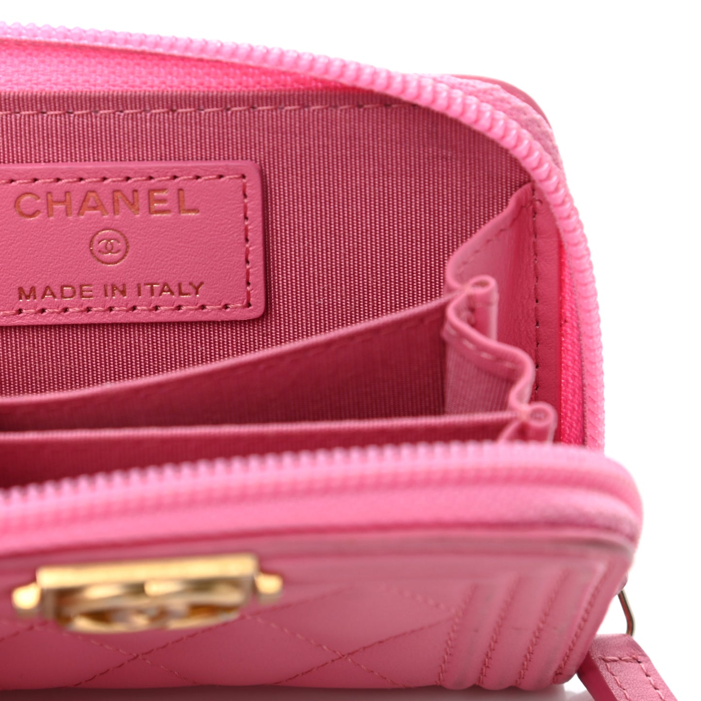 Calfskin Quilted Boy Zip Around Coin Purse Wallet Fuchsia
