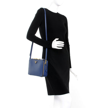 Prada Saffiano Lux Large Zip Crossbody Bag Bleuette 2 of 12