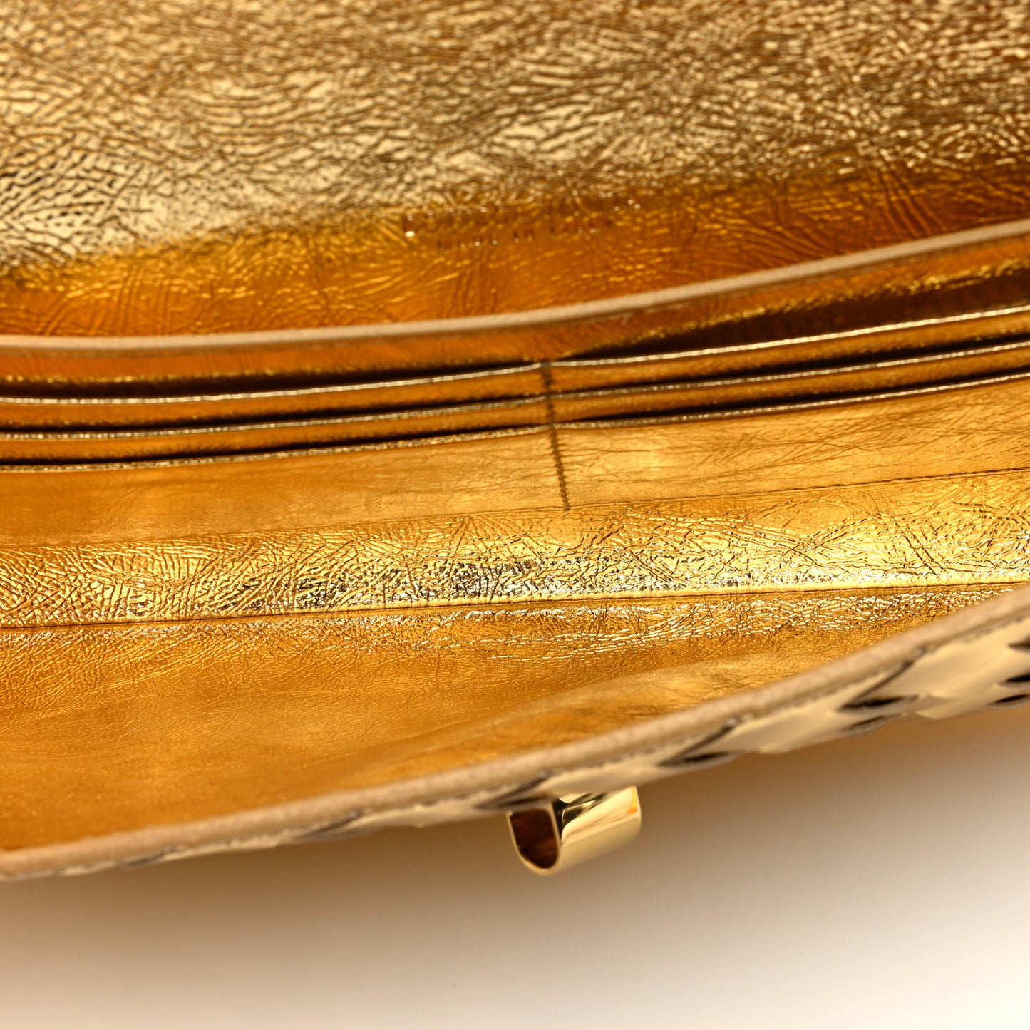Metallic Lambskin Intrecciato Long Andiamo Top Handle Clutch Gold