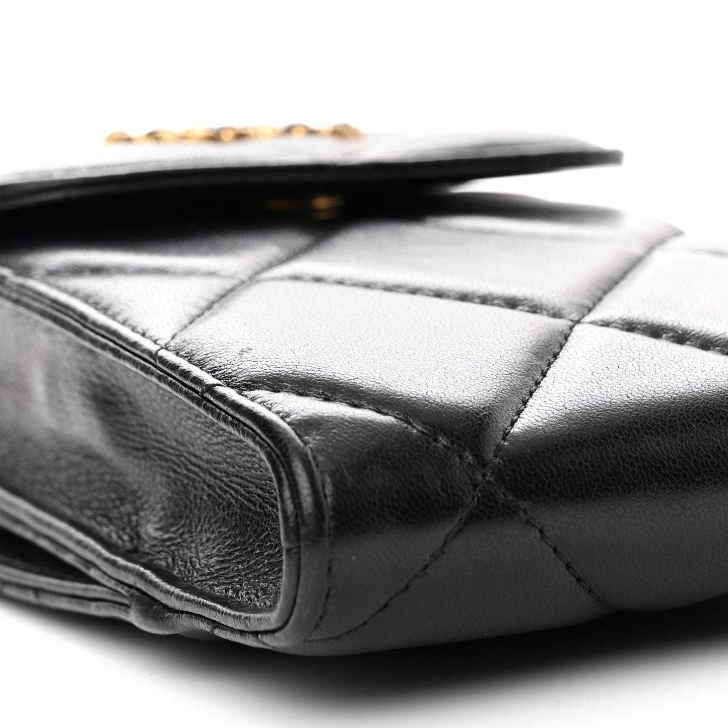 Lambskin Quilted Chanel 19 Phone Holder With Chain Black