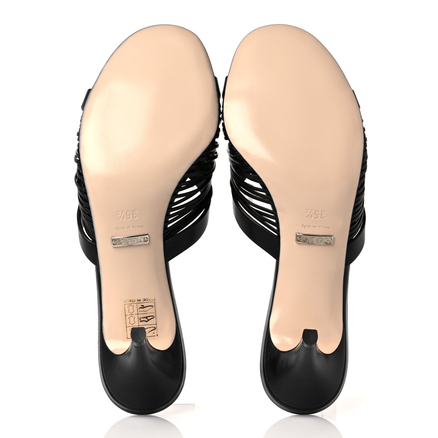 Nappa Crawford Knot Mid Heel Slide Sandals 35.5 Black