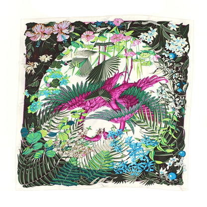 Hermes Silk Flamingo Party Shawl 90 White Vert Fuchsia 1 of 5