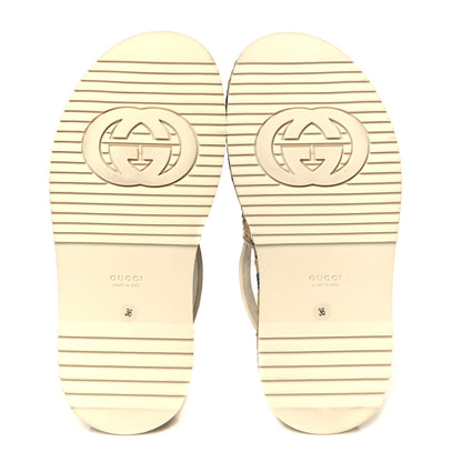 Gucci Raffia GG Monogram Granada Kid Angelina Platform 35mm Slingback Sandals 36 Natural Royale Mystic White 6 of 9