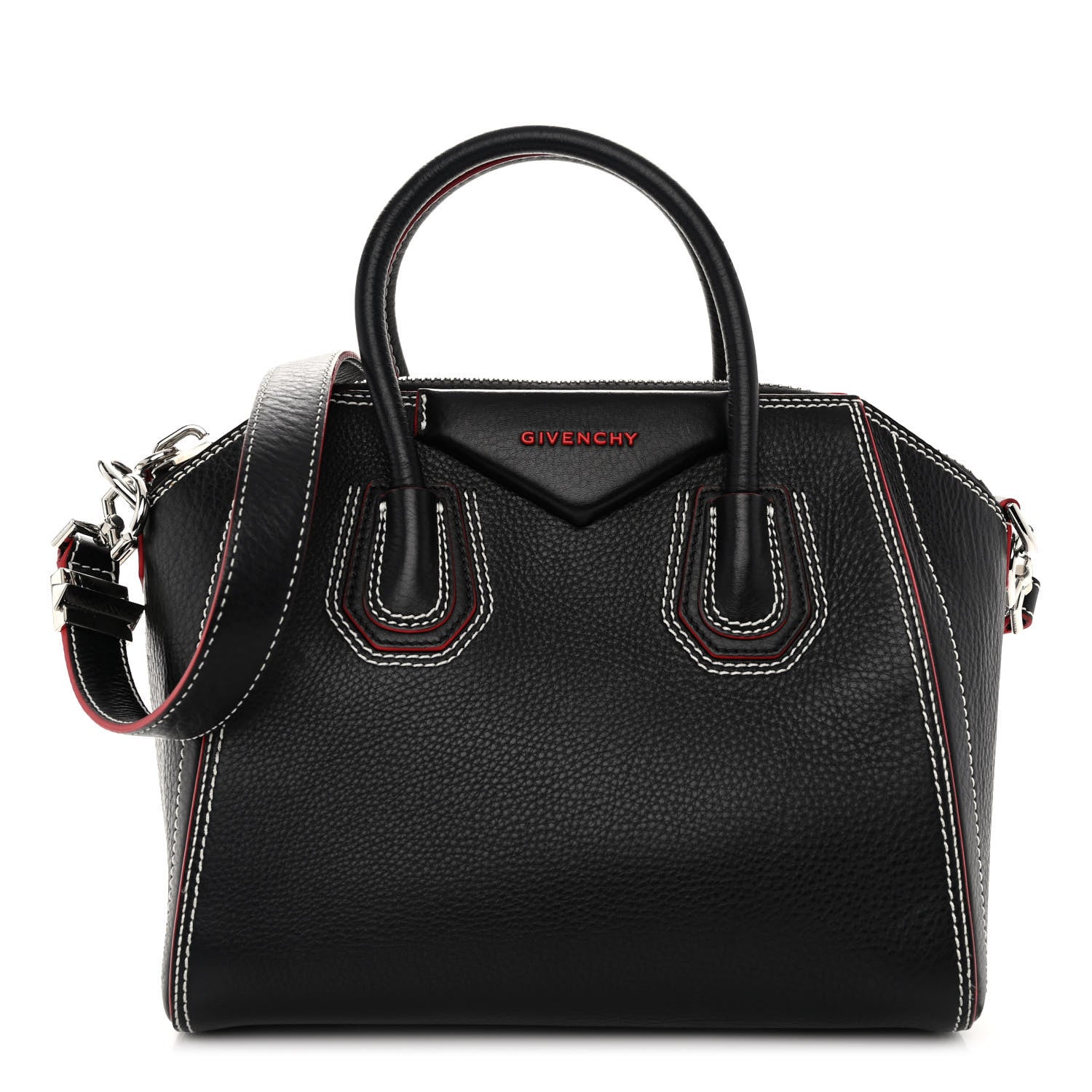 Givenchy Calfskin Bi-Color Topstitch Small Antigona Black Red 1 of 9