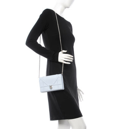 Christian Dior Grained Calfskin Diorama Wallet on Chain Pouch Light Blue 2 of 13