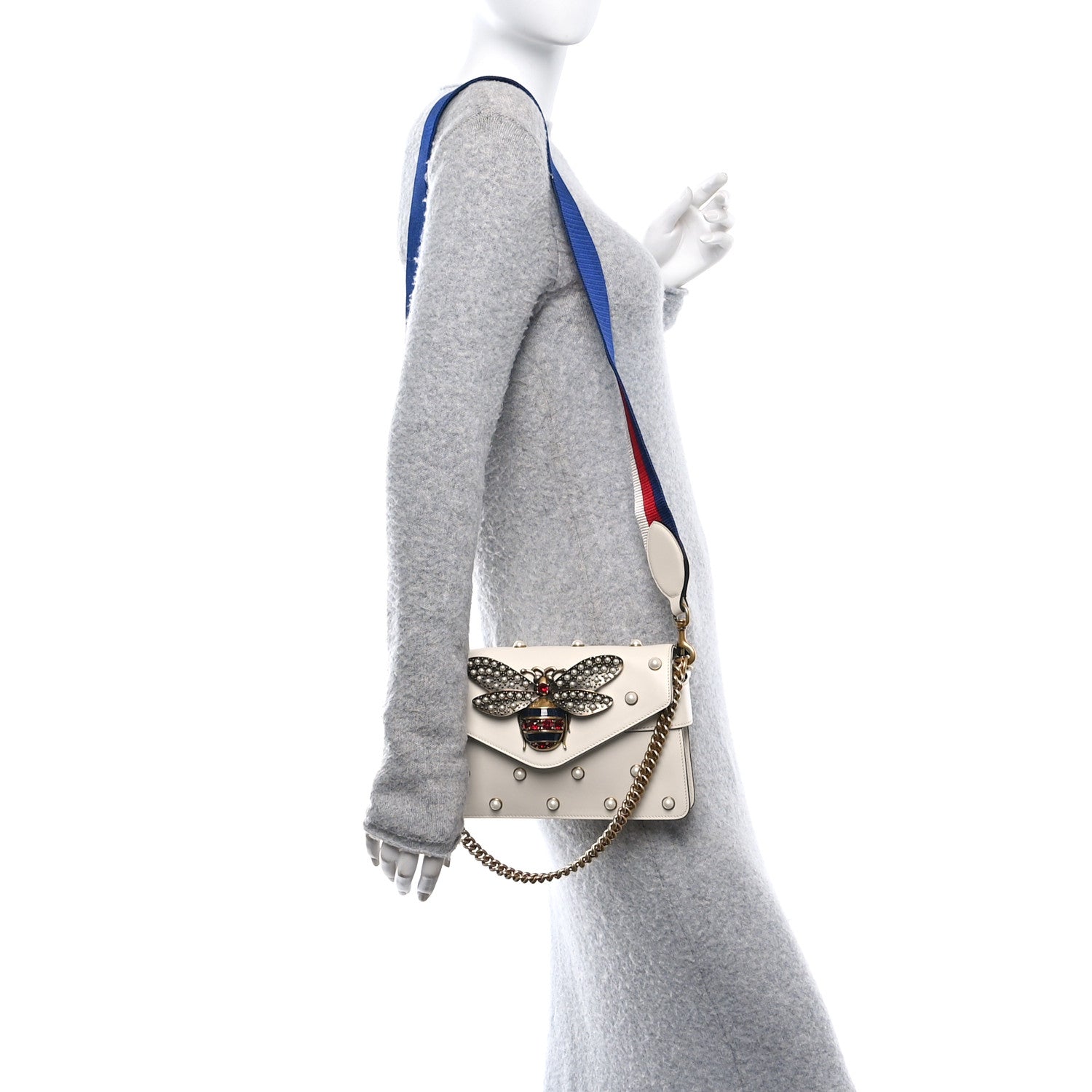 Gucci Nappa Pearl Studded Mini Queen Margaret Broadway Shoulder Bag Mystic White 2 of 10