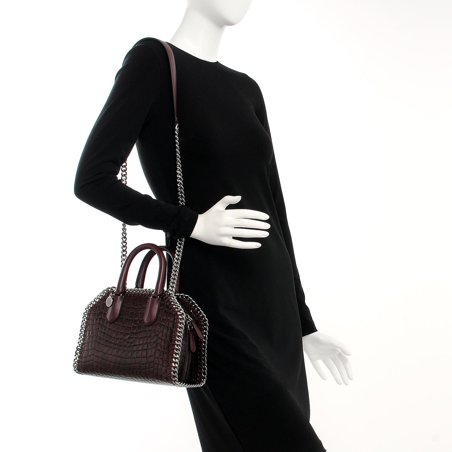 Faux Leather Crocodile Embossed Mini Falabella Box Top Handle Bag Burgundy