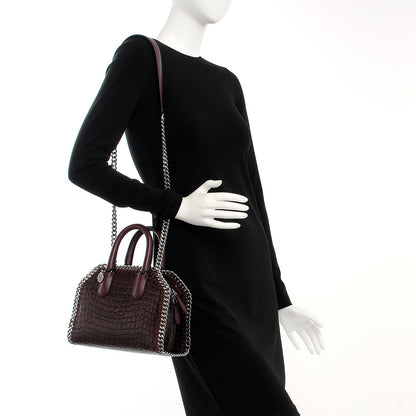 Stella McCartney Faux Leather Crocodile Embossed Mini Falabella Box Top Handle Bag Burgundy 2 of 9