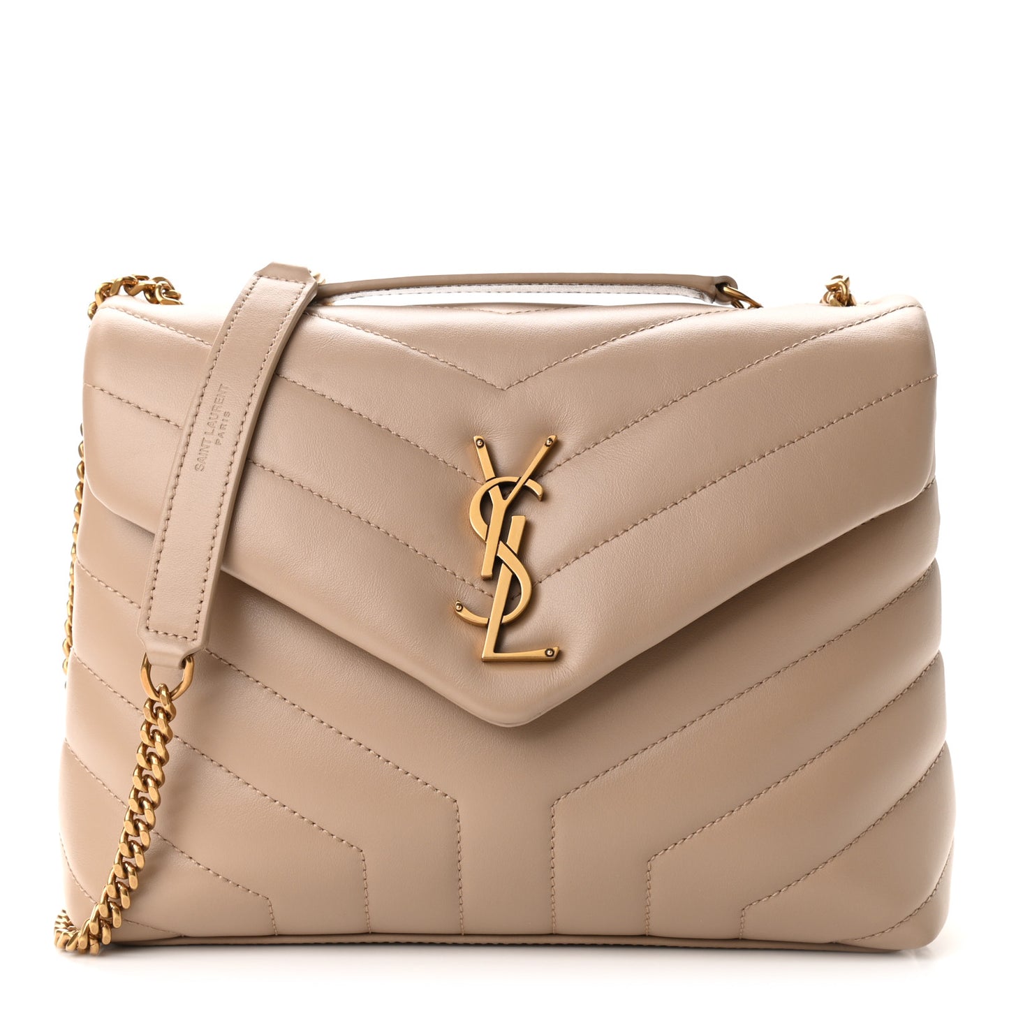 Calfskin Y Quilted Monogram Small Loulou Chain Satchel Dark Beige
