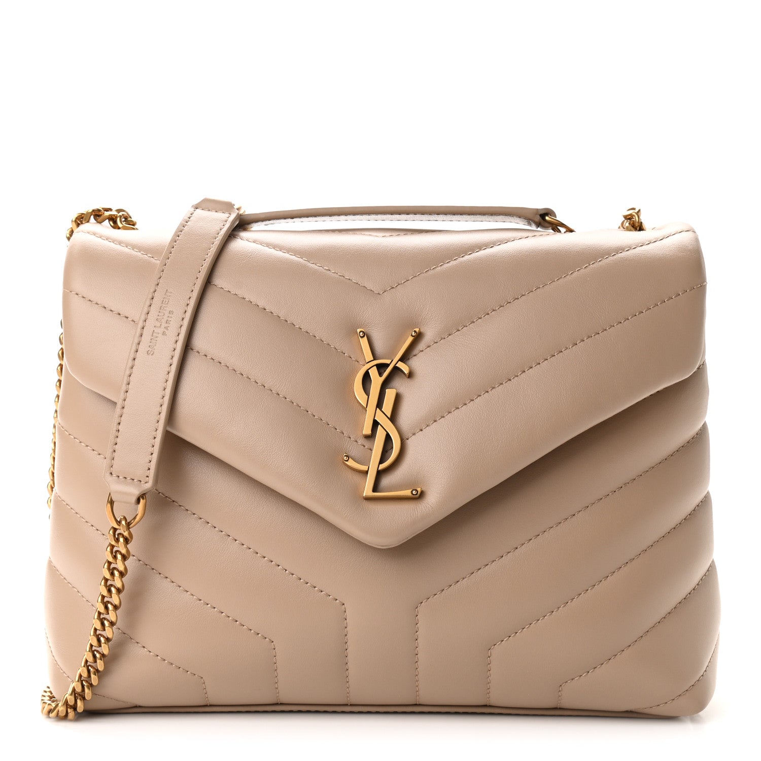 Saint Laurent Calfskin Y Quilted Monogram Small Loulou Chain Satchel Dark Beige 1 of 9