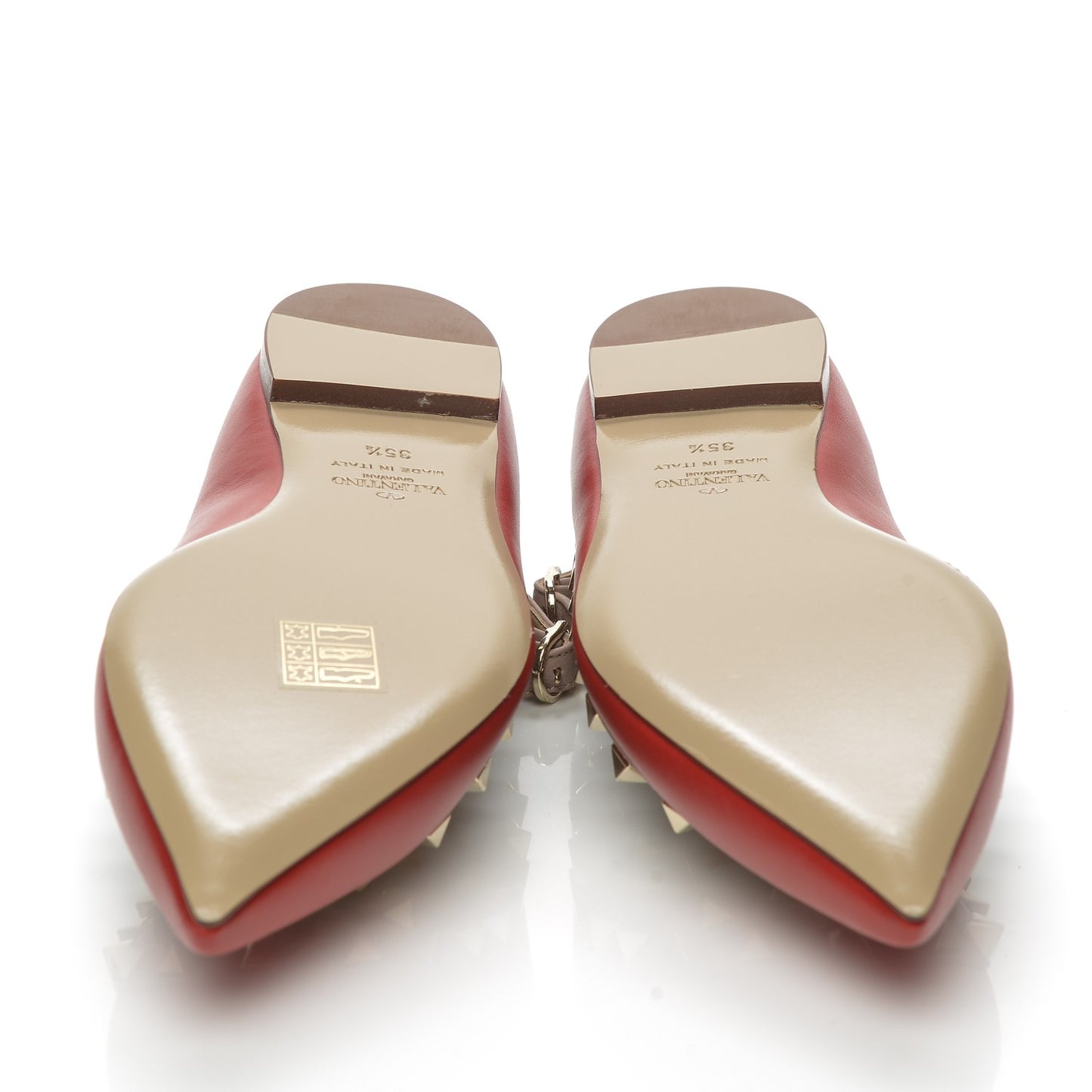 Calfskin Nappa Rockstud Cage Ballerina Flats 35.5 Rosso Valentino Poudre