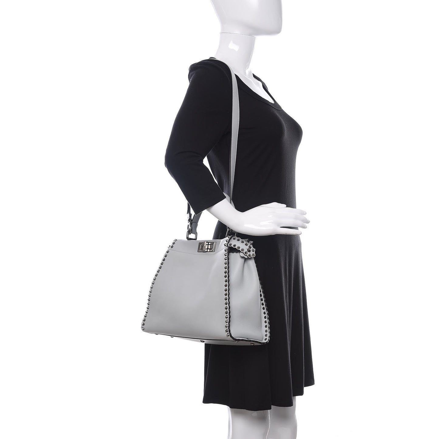 Vitello Seta Shiny Nappa Scalloped Studded Medium Peekaboo Iconic Satchel Grigio Perla