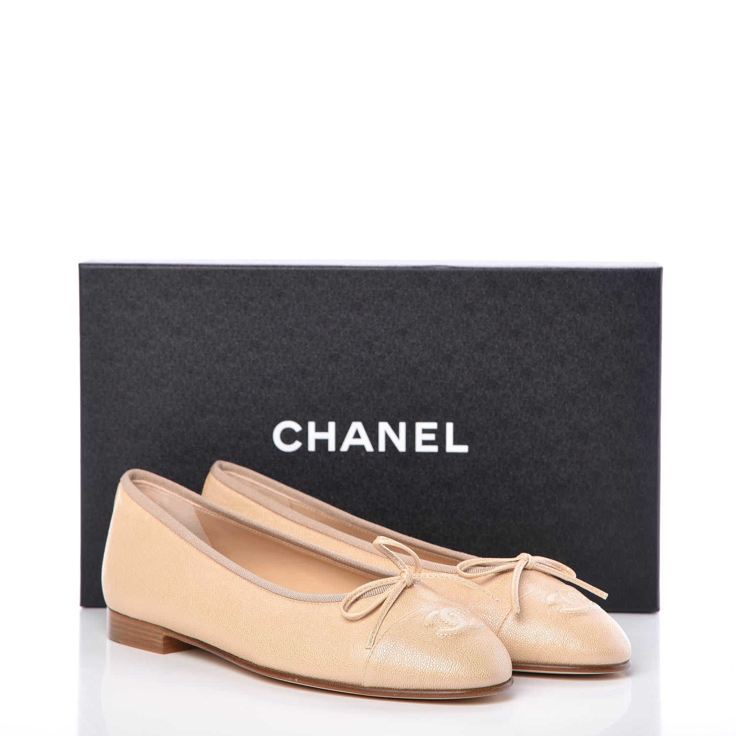 Chanel Caviar CC Cap Toe Ballerina Flats 37.5 Beige Clair 9 of 9