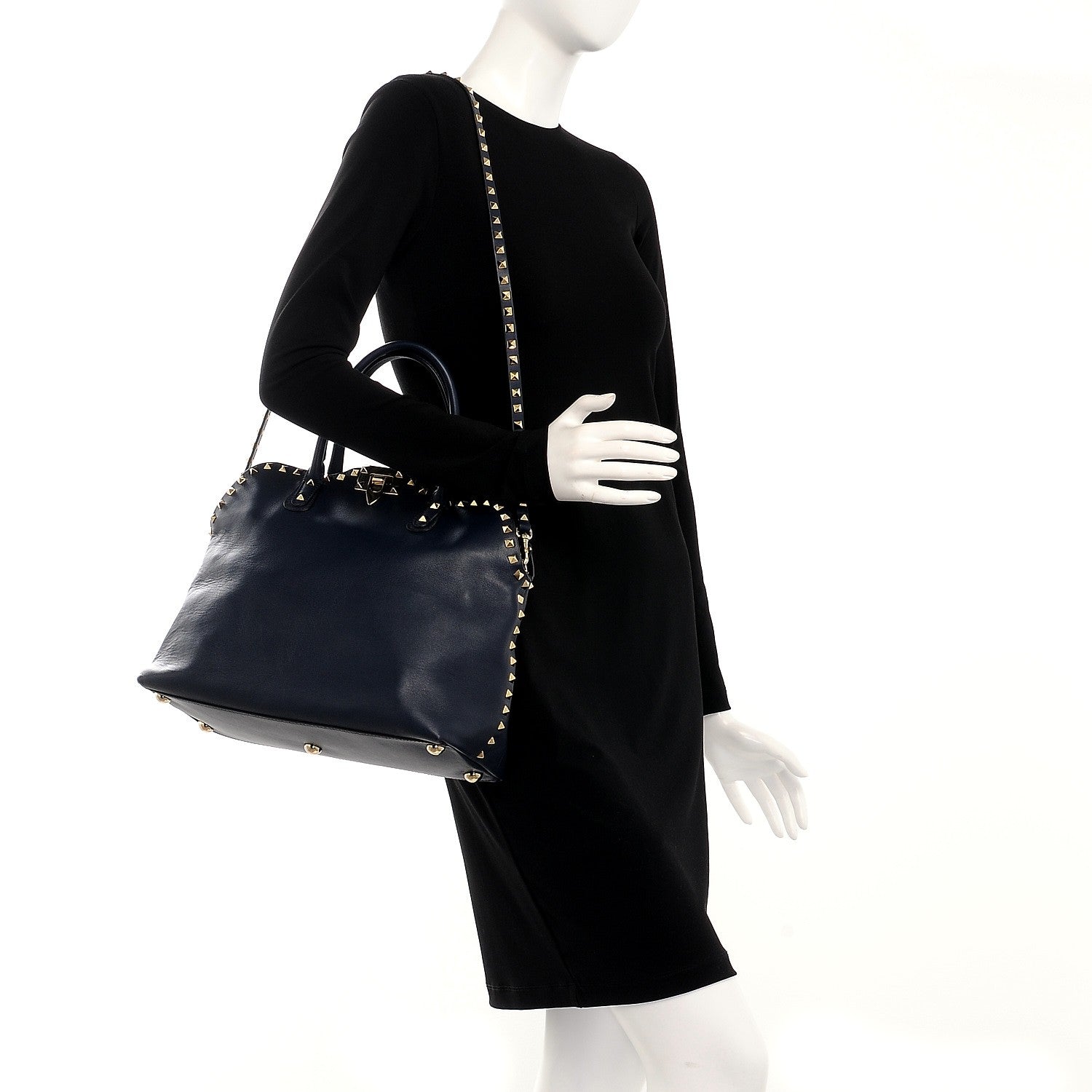 Valentino Garavani Vitello Rockstud Dome Satchel Marine 2 of 8