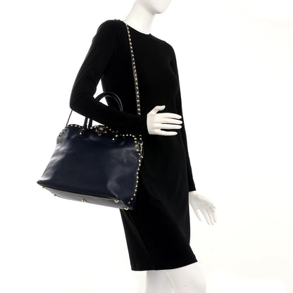 Valentino Garavani Vitello Rockstud Dome Satchel Marine 2 of 8