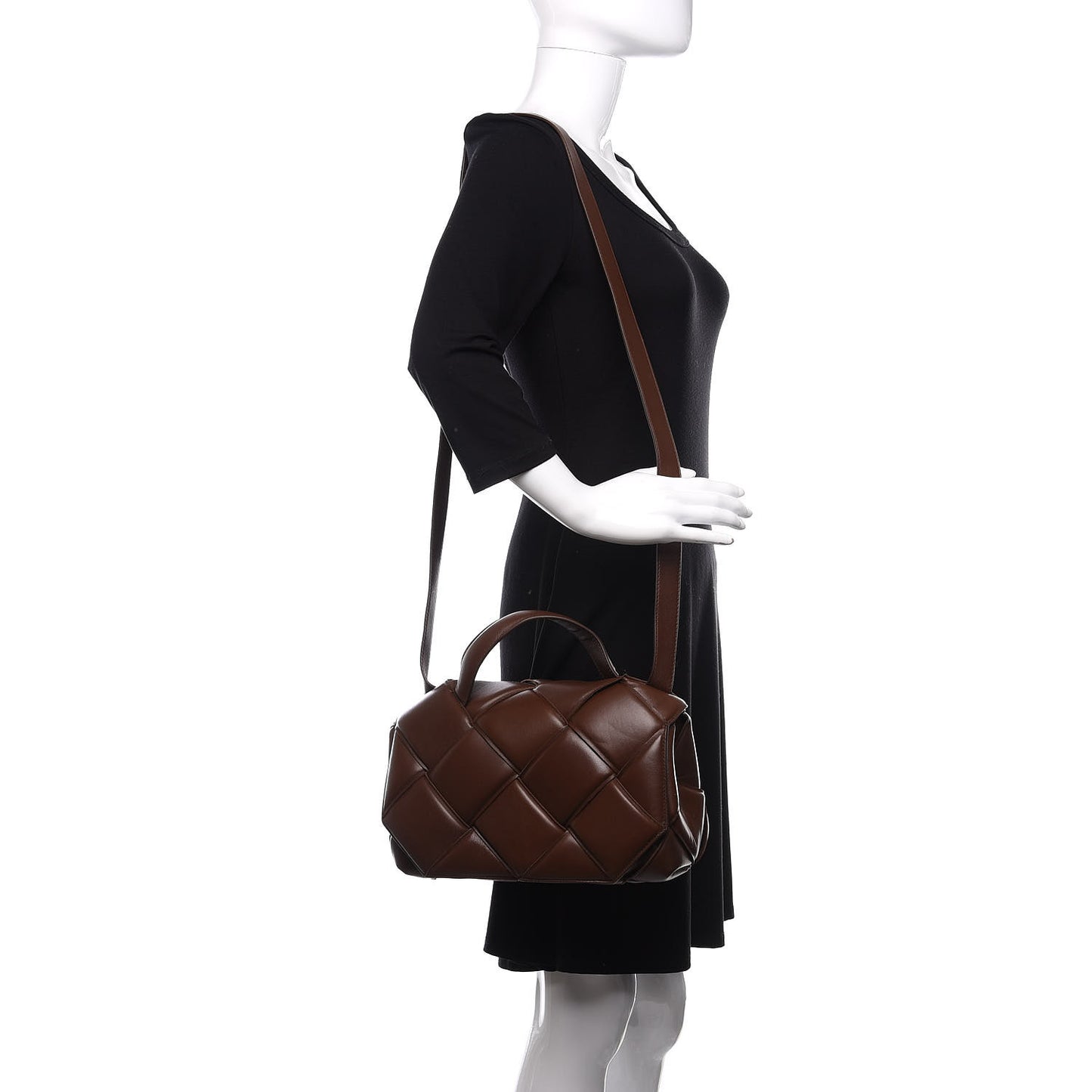Nappa Intreccio Padded Top Handle Shoulder Bag Brownie
