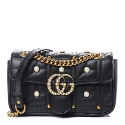 Gucci Calfskin Matelasse Studded Mini Pearly GG Marmont Shoulder Bag Black 1 of 10