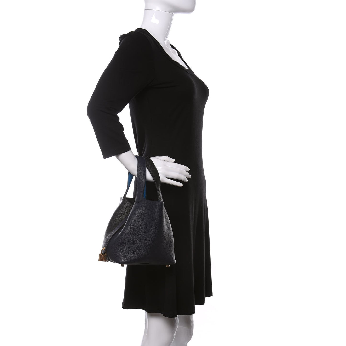 Taurillon Clemence Casaque Picotin Lock 18 PM Blue Nuit Black Blue Frida
