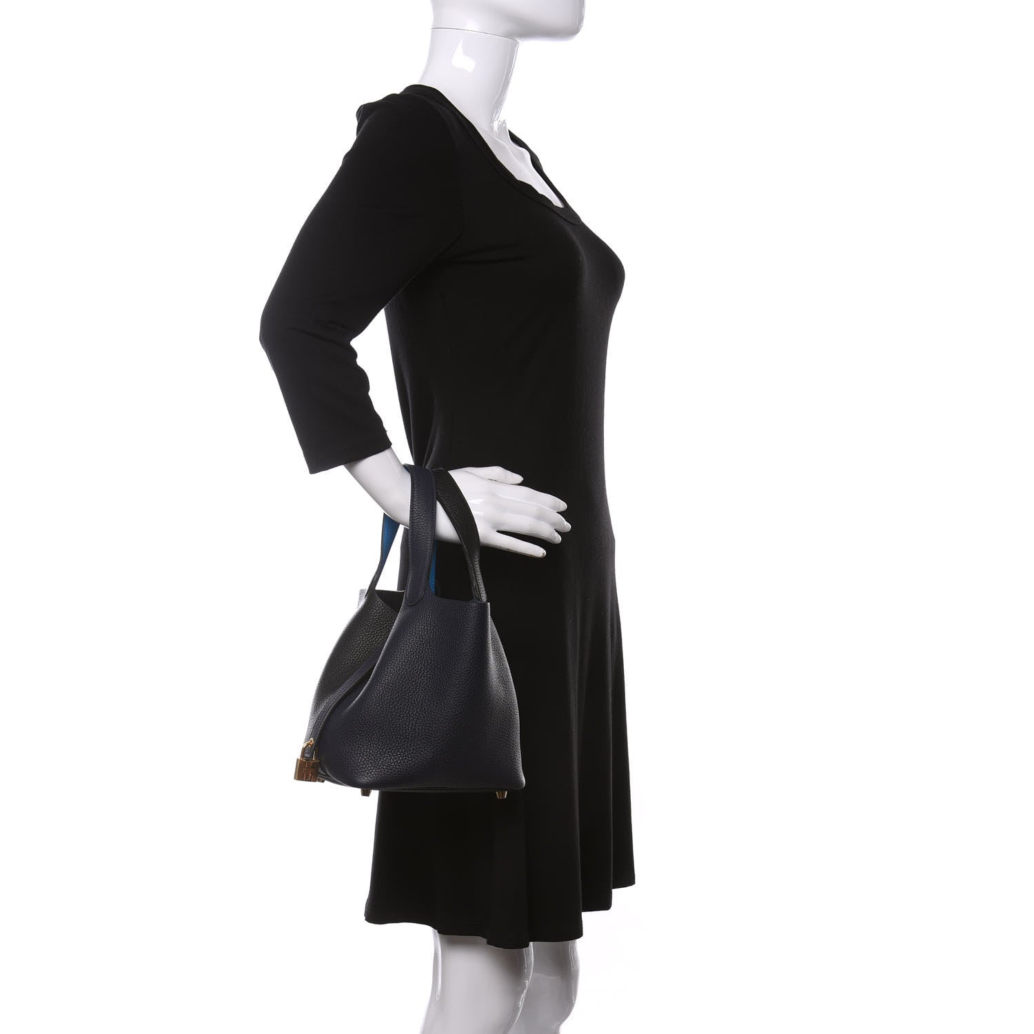 Hermes Taurillon Clemence Casaque Picotin Lock 18 PM Blue Nuit Black Blue Frida 2 of 10