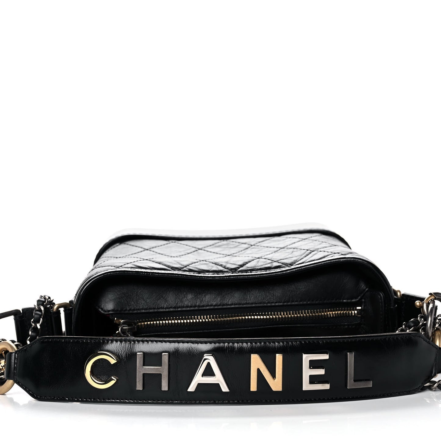 Aged Calfskin Quilted Small Gabrielle Logo Hobo Black