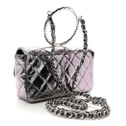 Chanel Crumpled Metallic Calfskin Quilted Ring Handle Mini Flap Silver 3 of 10