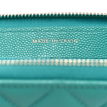 Chanel Caviar Quilted Medium Zip Around Wallet Turquoise 7 of 8