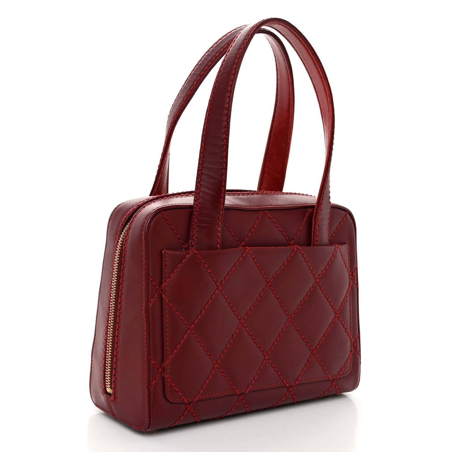 Chanel Calfskin Contrast Stitch Small Surpique Bowler Red 3 of 10