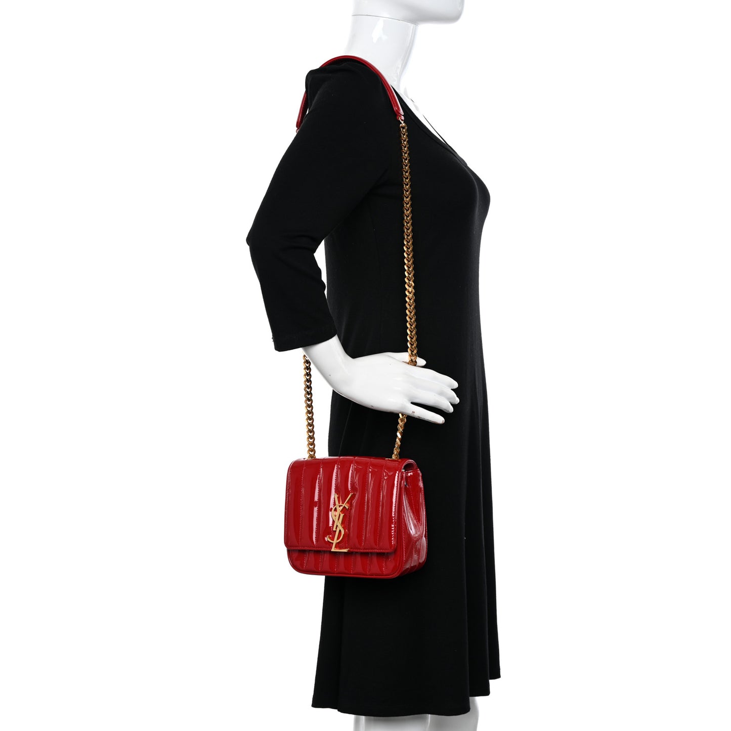 Patent Matelasse Monogram Small Vicky Chain Bag Red