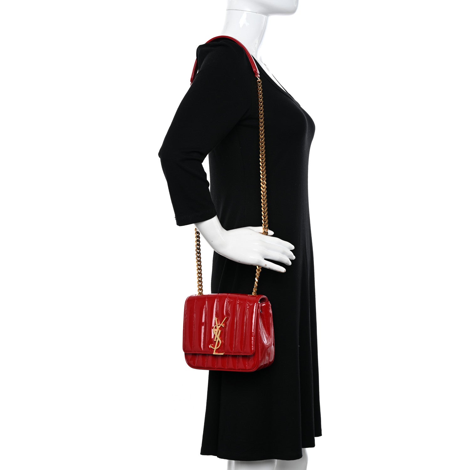 Saint Laurent Patent Matelasse Monogram Small Vicky Chain Bag Red 2 of 10