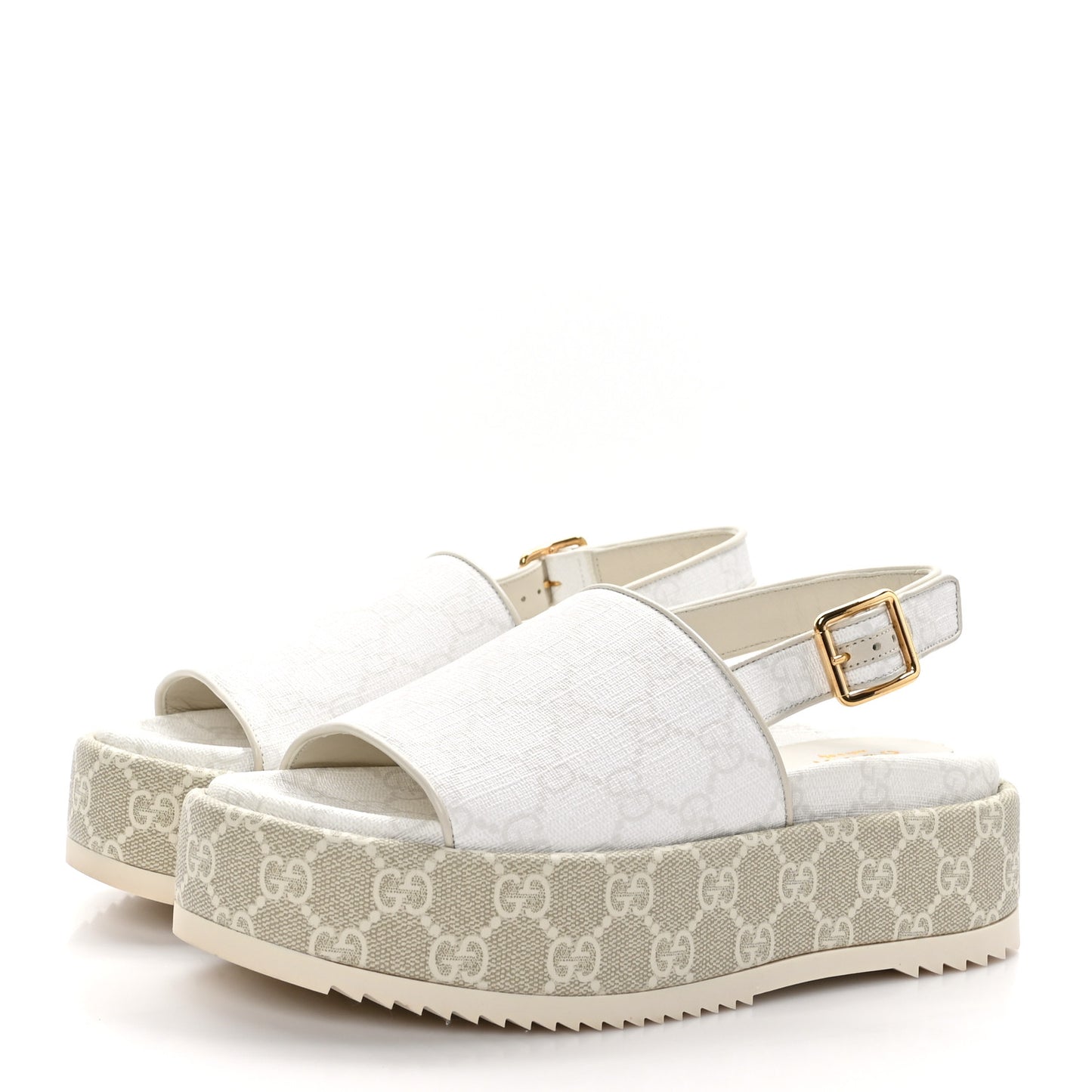 GG Supreme Monogram Granada Kid Angelina Platform 35mm Slingback Sandals 36 White Mystic White