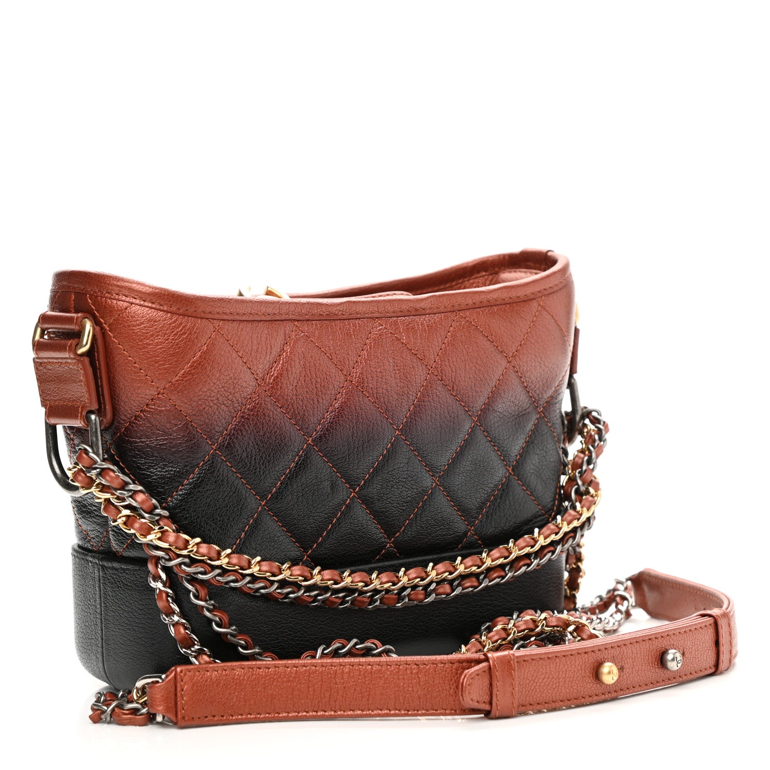 Chanel Metallic Goatskin Quilted Small Gabrielle Hobo Black Copper 3 of 11