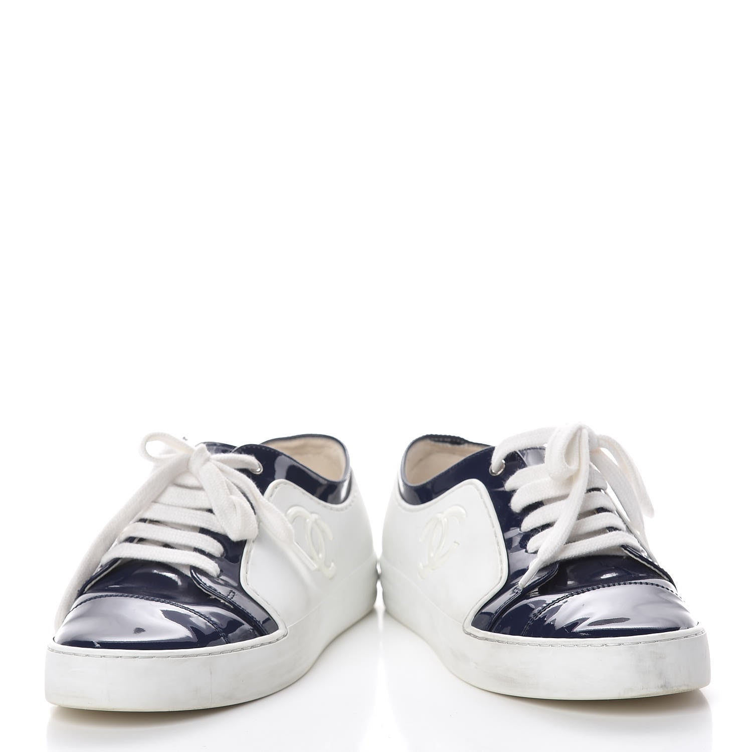 Chanel Patent CC Sneakers 36.5 Navy White 6 of 17