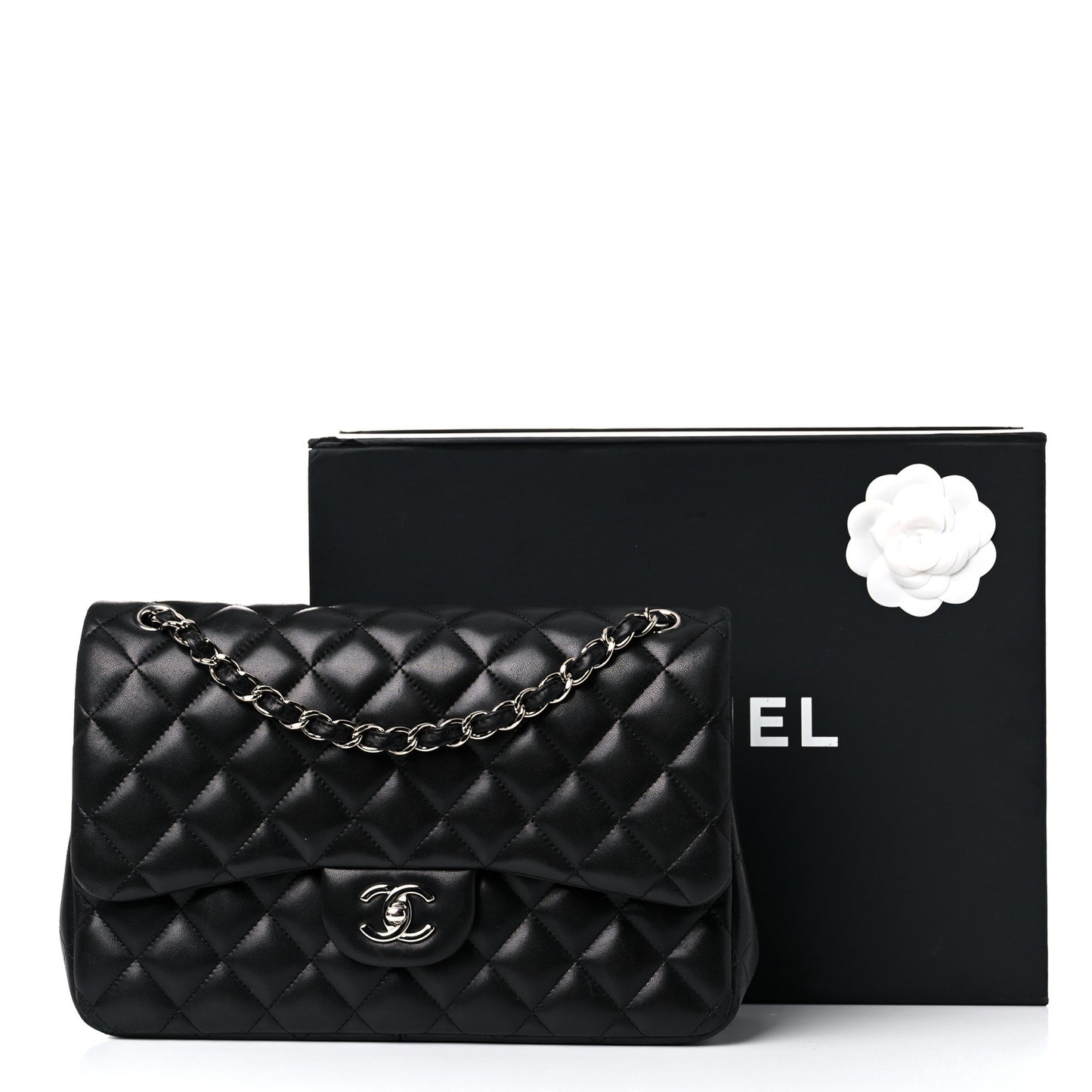 Lambskin Quilted Jumbo Double Flap Black