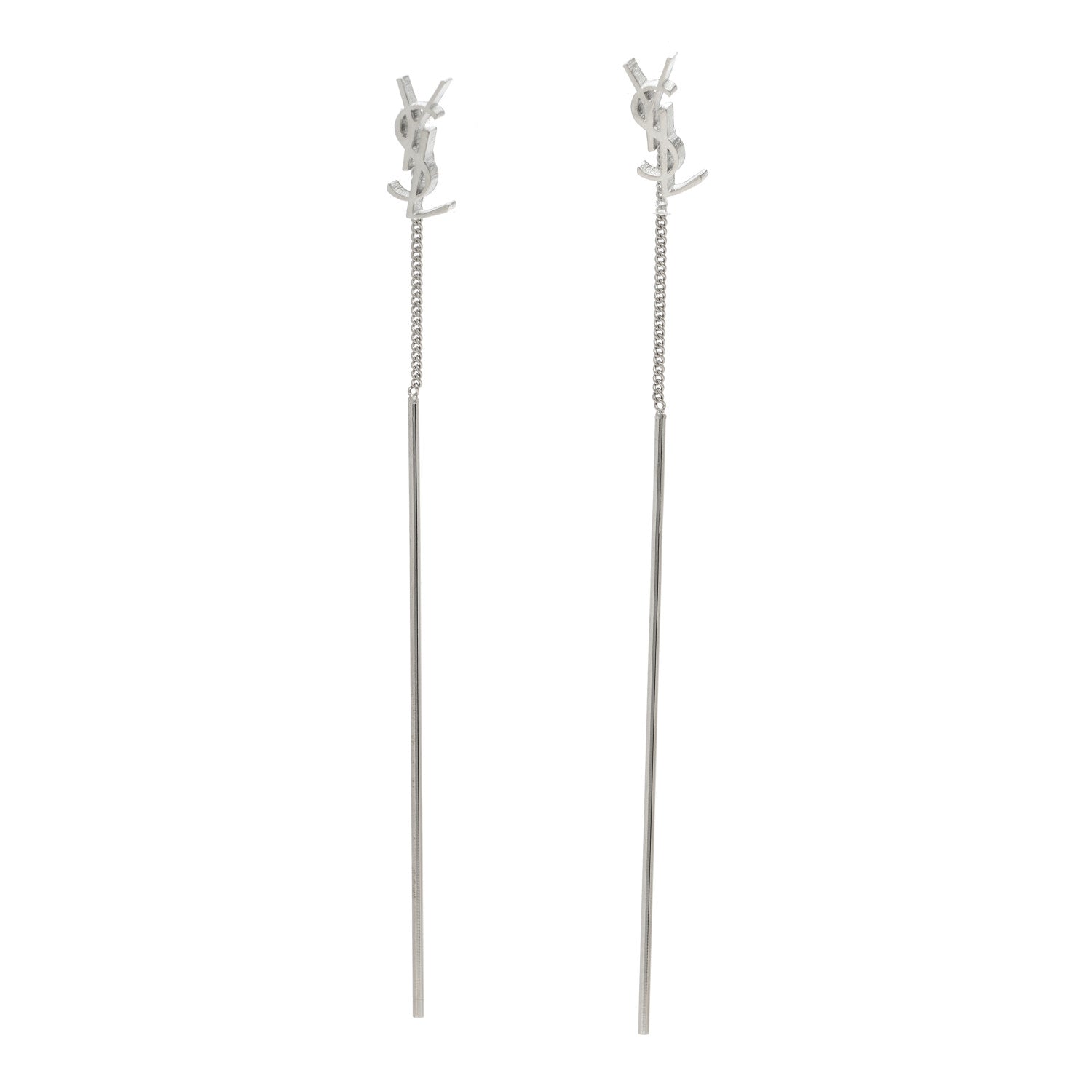 Saint Laurent Metal Monogram Pendant Threader Earrings Silver 1 of 3