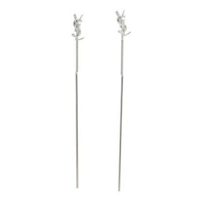 Saint Laurent Metal Monogram Pendant Threader Earrings Silver 1 of 3