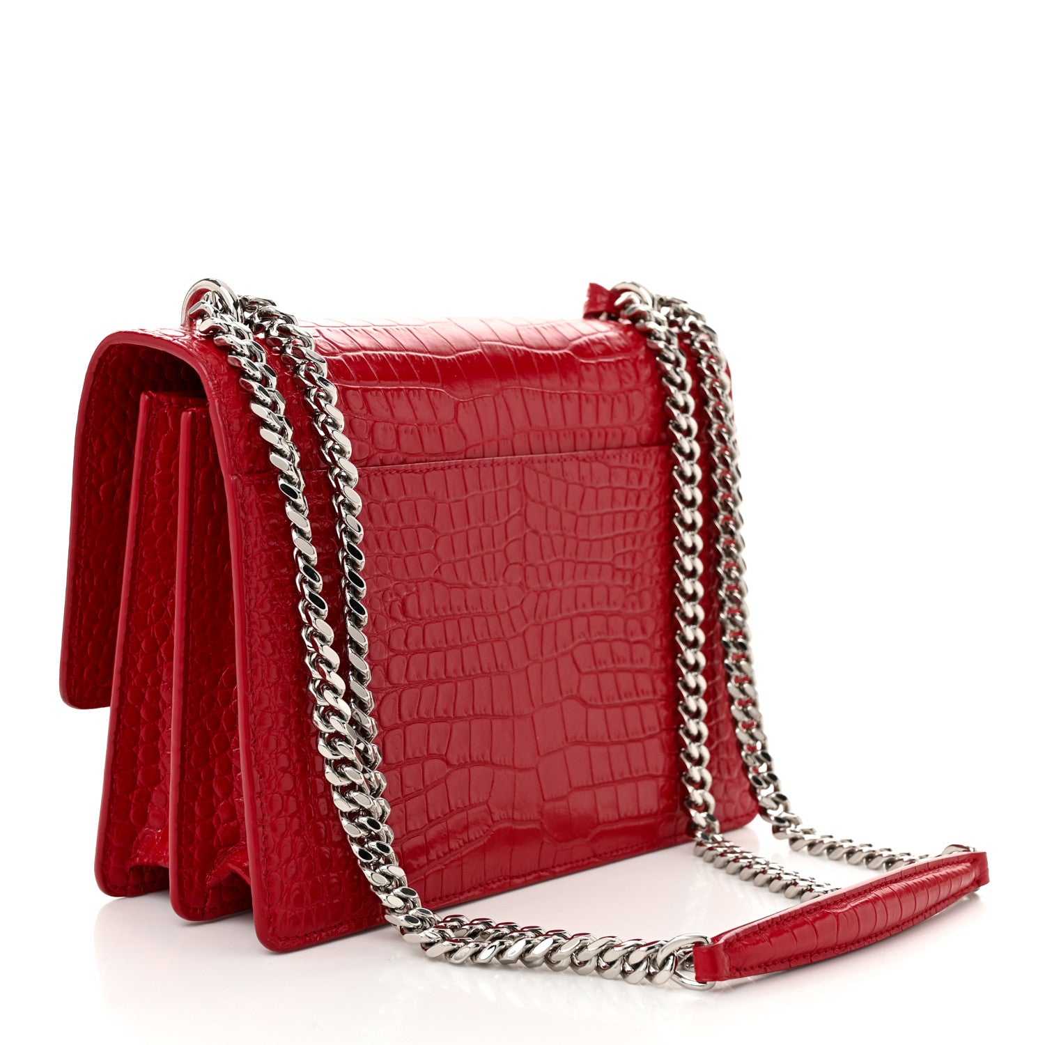 Saint Laurent Calfskin Crocodile Embossed Medium Monogram Sunset Rouge Eros 3 of 10