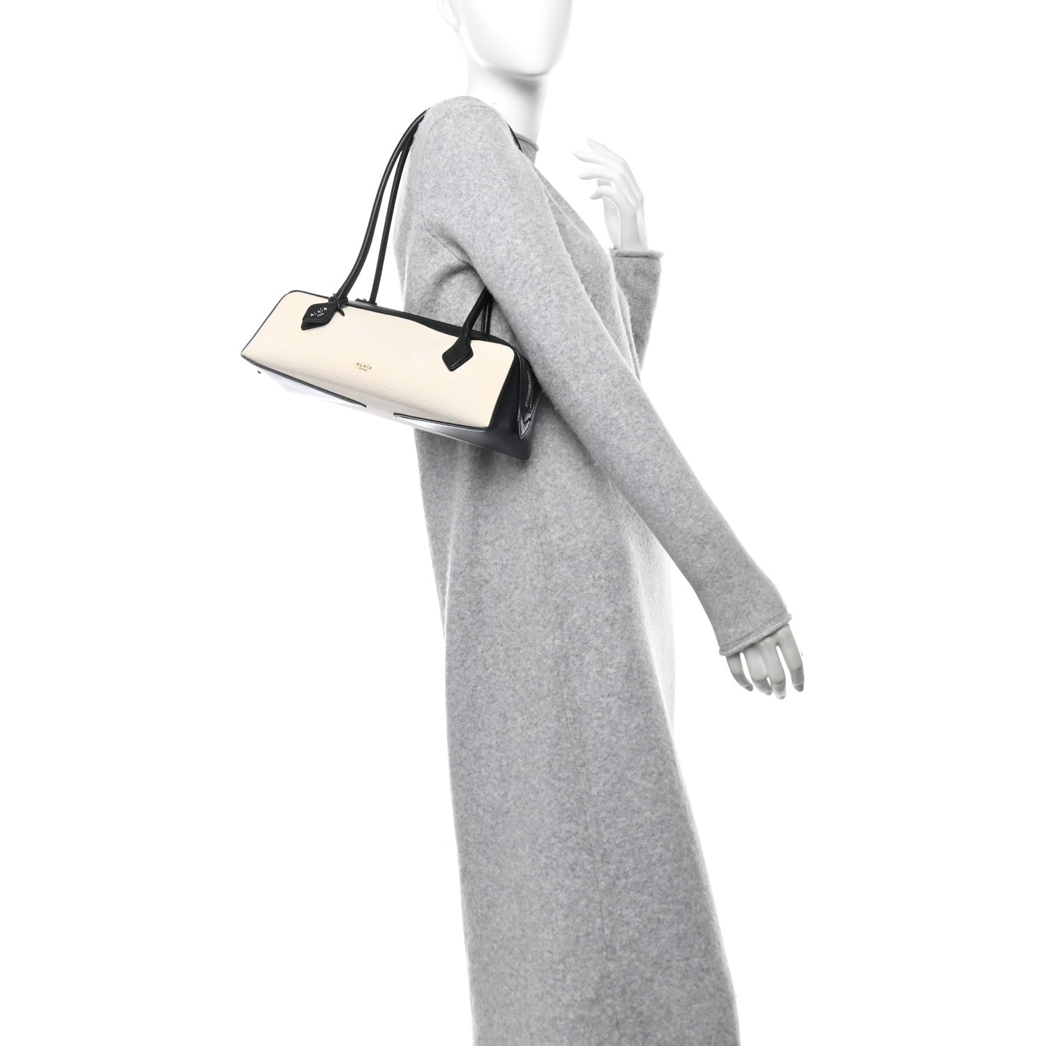 Alaia Canvas Calfskin Medium Le Teckel Bag Ecru 2 of 11