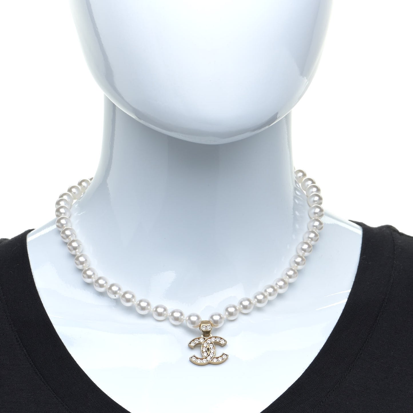 Pearl Crystal CC Short Necklace Gold