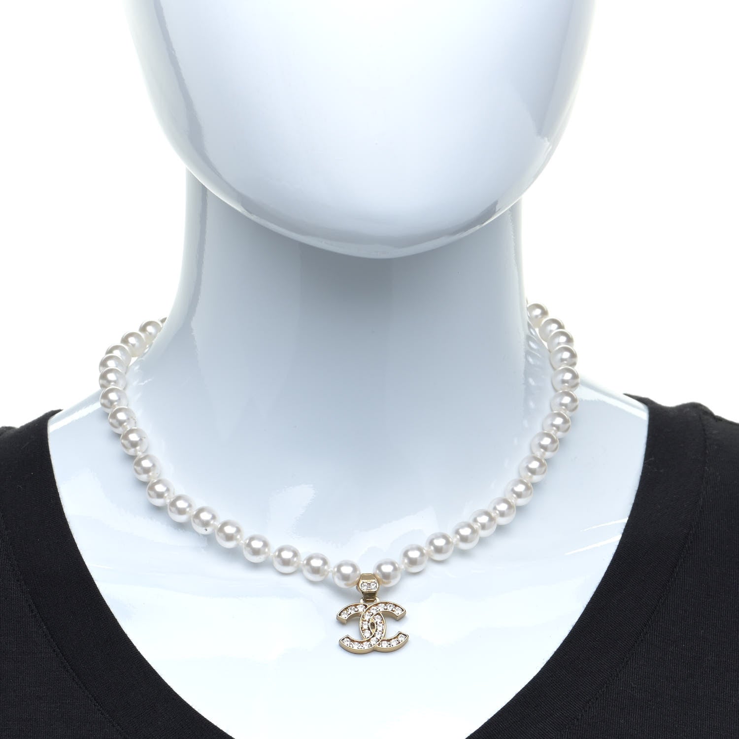 Chanel Pearl Crystal CC Short Necklace Gold 2 of 7